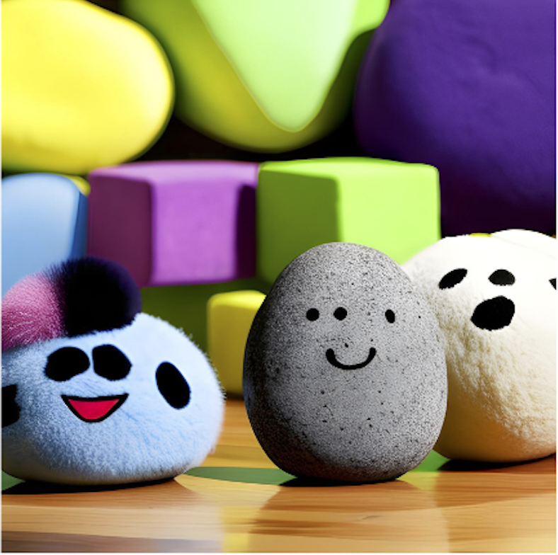 pet rocks colorful toy blocks in background AI generated